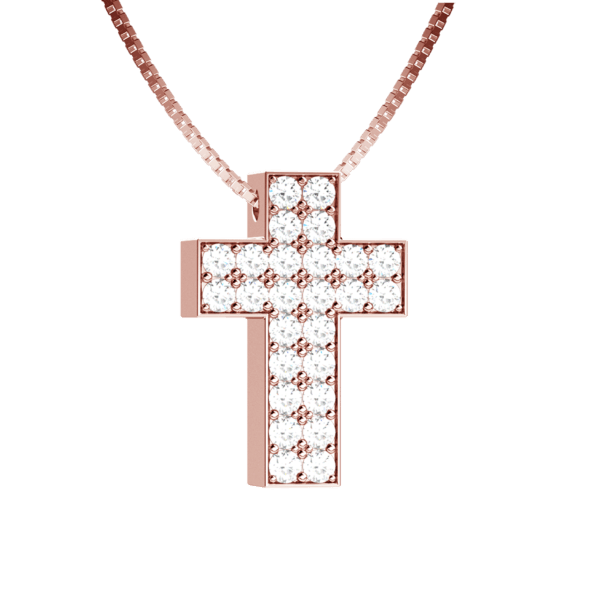 Pendente croce in oro rosa 18KT con pavé di diamanti