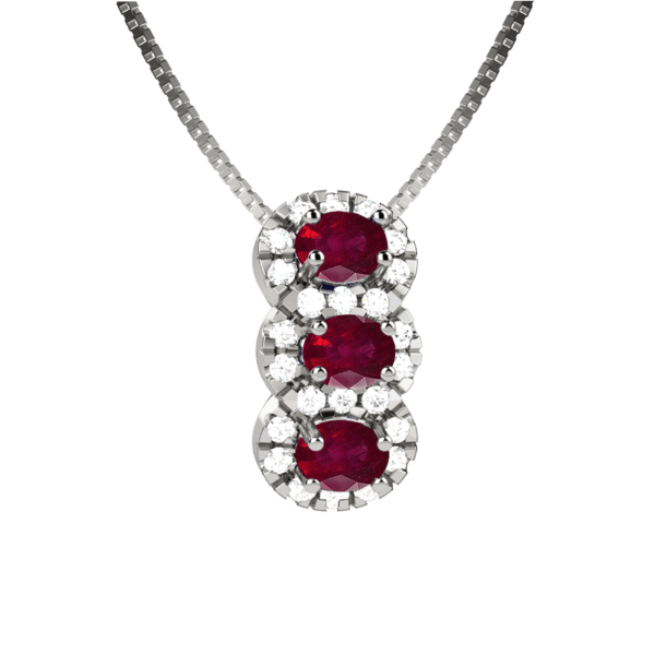 Pendente trilogy in oro bianco 18KT con rubini e diamanti
