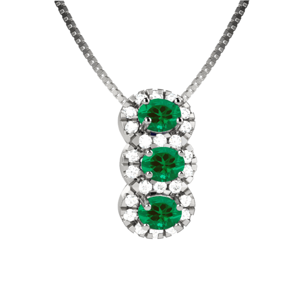 Pendente trilogy in oro bianco 18KT con smeraldi e diamanti