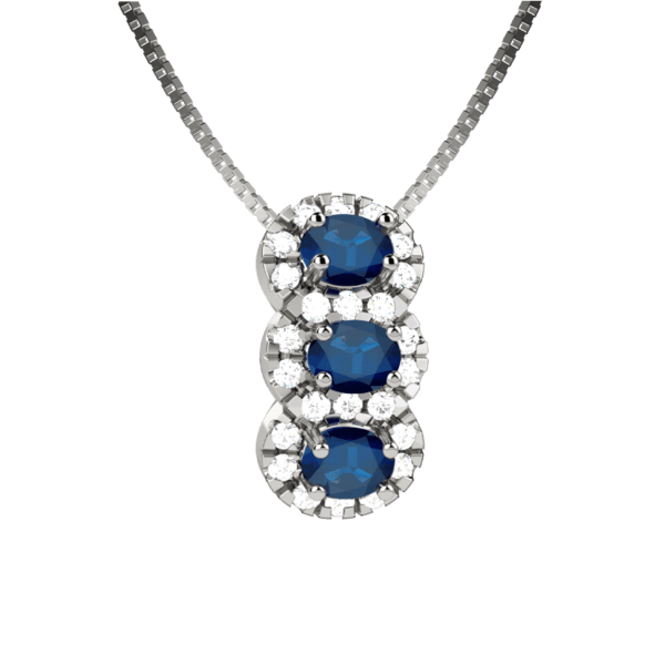 Pendente trilogy in oro bianco 18KT con zaffiri e diamanti