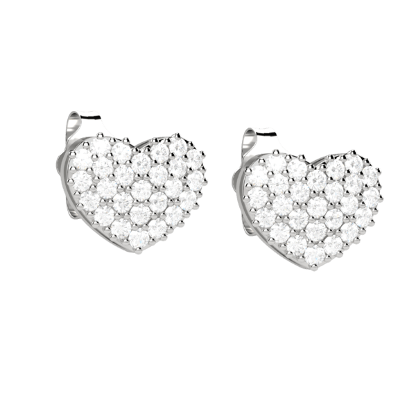 Orecchini cuore in oro bianco 18KT con pavé di diamanti