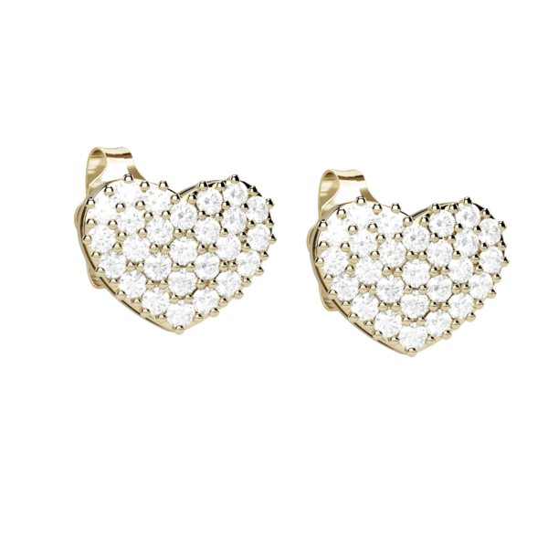 Orecchini cuore in oro giallo 18KT con pavé di diamanti
