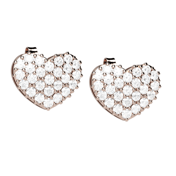 Orecchini cuore in oro rosa 18KT con pavé di diamanti