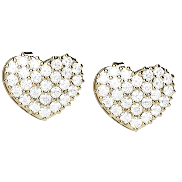 Orecchini cuore in oro giallo 18KT con pavé di diamanti
