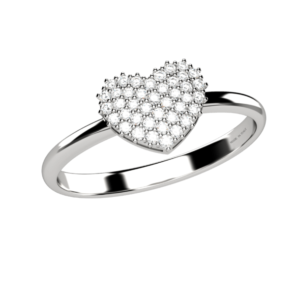 Anello cuore in oro bianco 18KT con pavé di diamanti