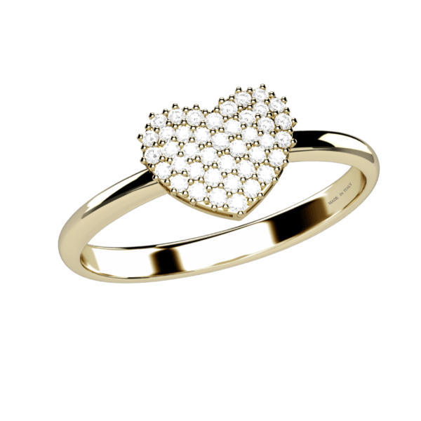 Anello cuore in oro giallo 18KT con pavé di diamanti