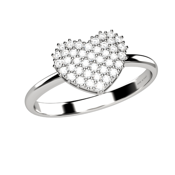 Anello cuore in oro bianco 18KT con pavé di diamanti