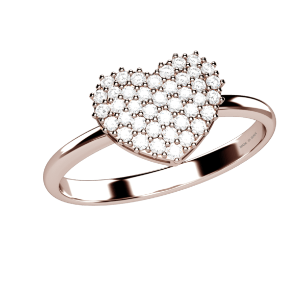 Anello cuore in oro rosa 18KT con pavé di diamanti