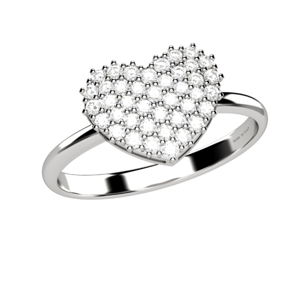 Anello cuore in oro bianco 18KT con pavé di diamanti