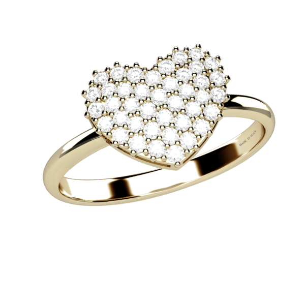 Anello cuore in oro giallo 18KT con pavé di diamanti